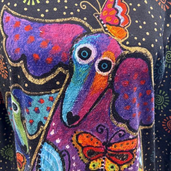 Vintage Y2K Laurel Burch Black Dog Butterfly Dot Top XXL - Picture 2 of 9